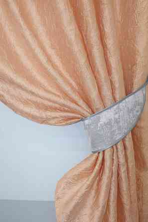 Кухонные шторы VR-Textil № 073к с ламбрекеном и подхватами персиковый со светло-серым 275х170 см (52-0138) Киев