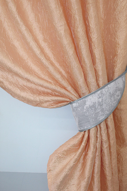 Кухонні штори VR-Textil № 073к з ламбрекеном і підхватами персиковий з світло-сірим 275х170 см (52-0138) Київ - фото 3