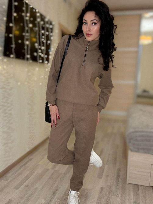 Женский теплый костюм двойка: кофта и штаны вельвет на плотном флисе Кемел, 50/52 Одесса - изображение 7