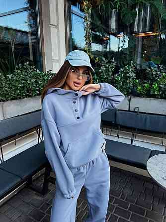 Жіночий стильний теплий повсякденний костюм-двійка на флісі Сірий, 42/44 Одеса