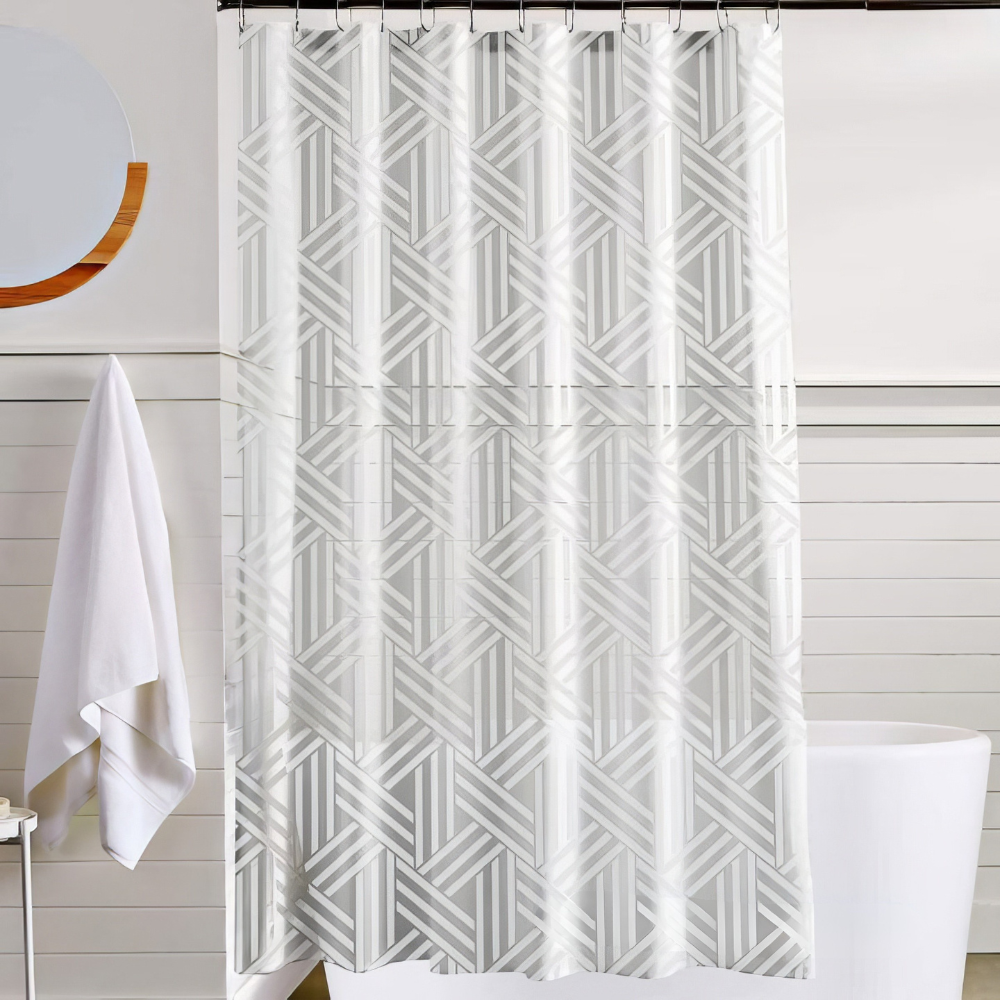 Шторка для ванной и душа 180x180 см,штора для ванной с крючками,прозрачно-белая с серебристым принтом Каменец-Подольский - изображение 1