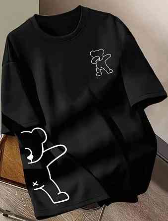 Женская оверсайз футболка с мишкой кулир Черный Одесса