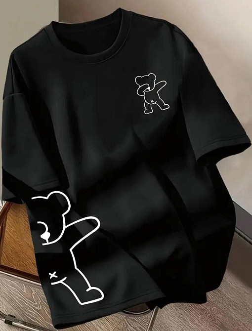 Женская оверсайз футболка с мишкой кулир Черный Одесса - изображение 1