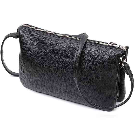 Зручний жіночий клатч із натуральної зернистої шкіри Чорний (GRANDE PELLE) Київ