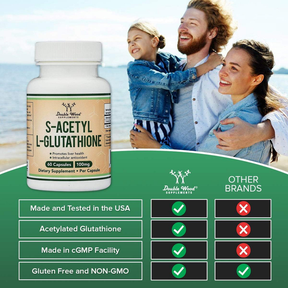 S-ацетил L-глутатіон Double Wood Supplements S-Acetyl L-Glutathione 100 mg 60 capsules Луцьк - фото 4