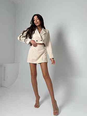 Жіночий стильний костюм-двійка: укорочений піджак і спідниця-шорти костюмка Беж, 42/44 Одеса
