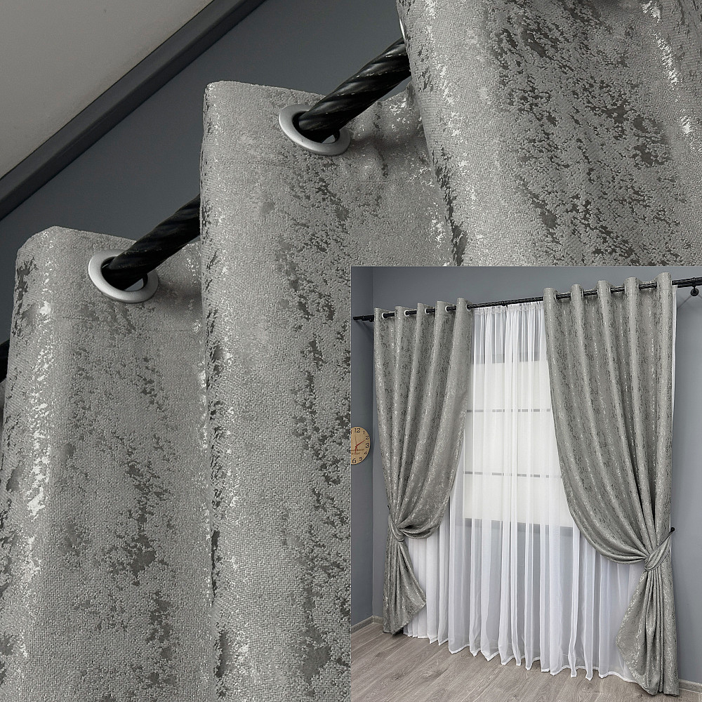 Комплект штор на люверсах VR-Textil Лен мрамор Pavliani № 1665ш Серый 150х270 см 2 шт (37-0181) Киев - изображение 1