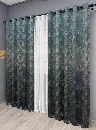 Комплект штор на люверсах VR-Textil Мармур Al-9 № 1636ш Бірюзовий з сірим 150х270 см 2 шт (37-0174) Київ