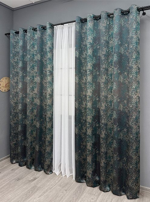 Комплект штор на люверсах VR-Textil Мрамор Al-9 № 1636ш Бирюзовый с серым 150х270 см 2 шт (37-0174) Киев - изображение 3
