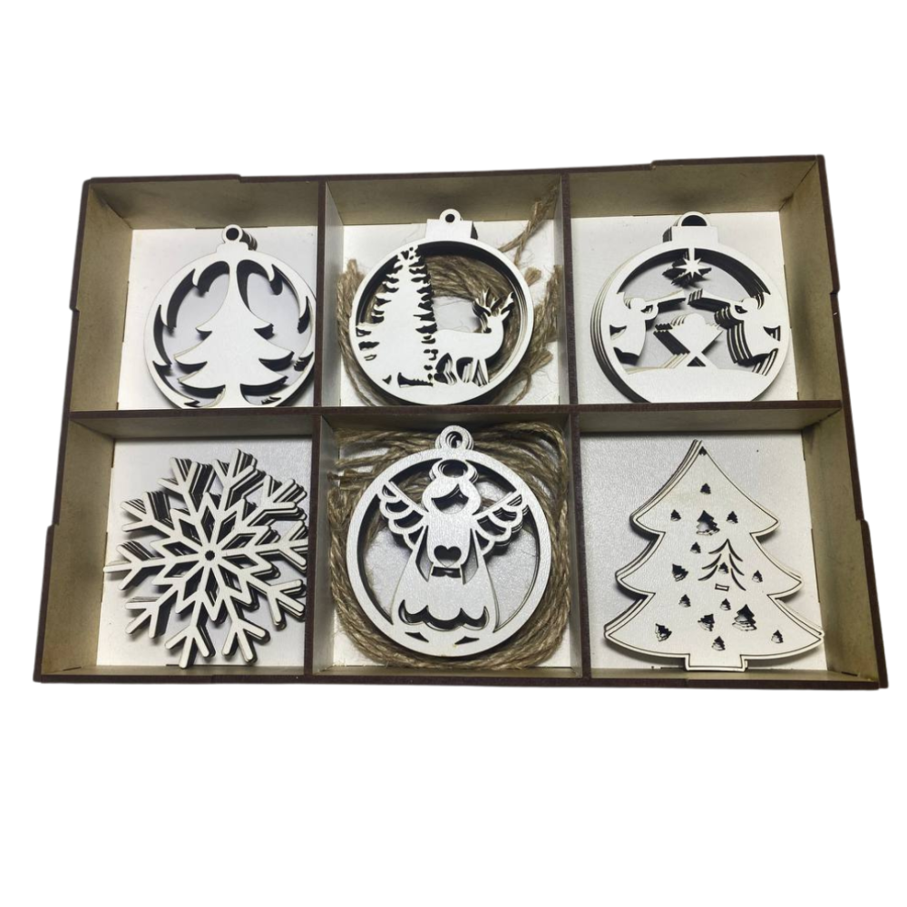 Набір дерев'яних іграшок на ялинку «Happy New Year» у кробці 30 шт, шість видів прикрас, розмір 27х18х4,5 см Кам'янець-Подільський - фото 4