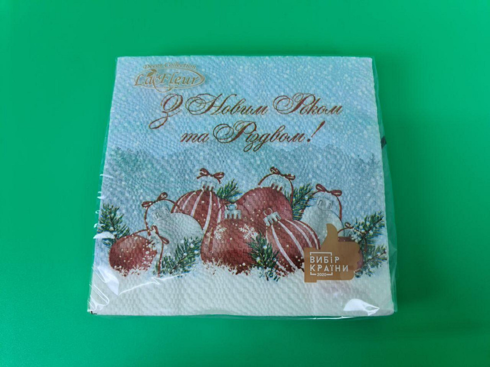Салфетки бумажные новогодние La Fleur Игрушки в снегу 33х33 см 16 шт, праздничные 2-слойные салфетки с рисунком (1 пачка) Харьков - изображение 5