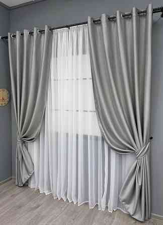 Комплект штор на люверсах VR-Textil Шеніл однотонний № 1689ш Світло-сірий 150х250 см 2 шт (37-0244) Київ