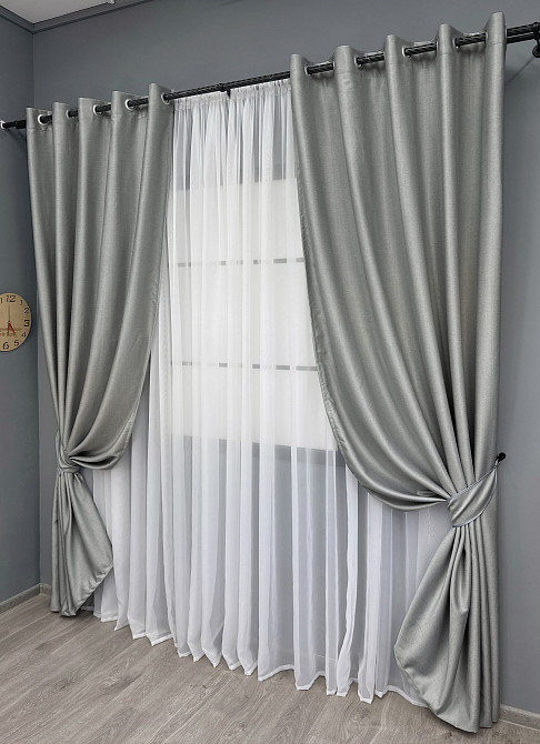 Комплект штор на люверсах VR-Textil Шеніл однотонний № 1689ш Світло-сірий 150х250 см 2 шт (37-0244) Київ - фото 3