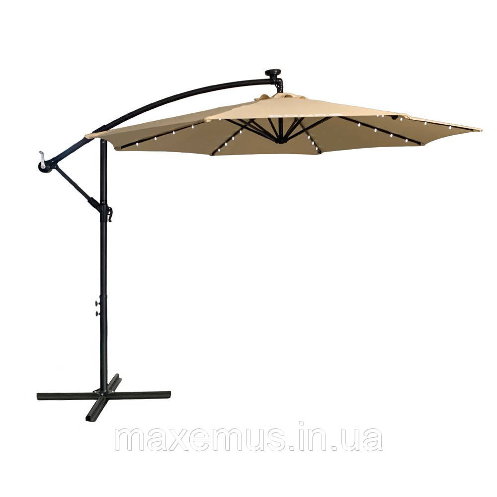 Садовая зонт Bonro B70 12 LP 3 м с LED подсветкой 8 спиц зонта для террасы и сада с чехлом бежевая Мостиська - фото 10