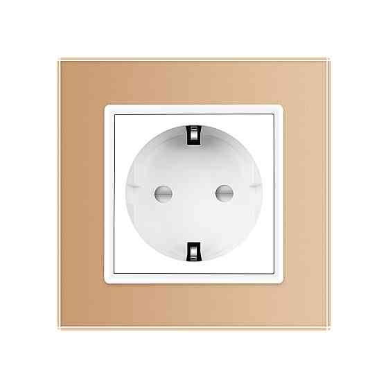 LIVOLO Електрична розетка з заземленням LIVOLO, біла з золотою рамкою, шторки, скло, 250В 16А ( Коломия