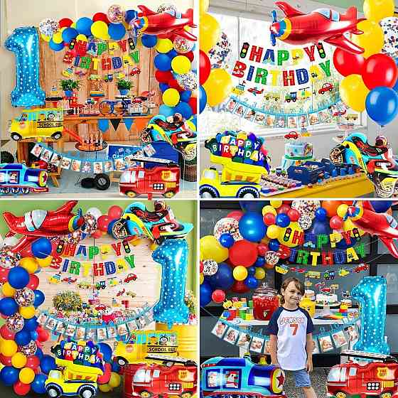 Набір декору 1st Birthday синьо-зелено автотема iZoeL кульки банер фольга торт топпери для хлопчика Київ