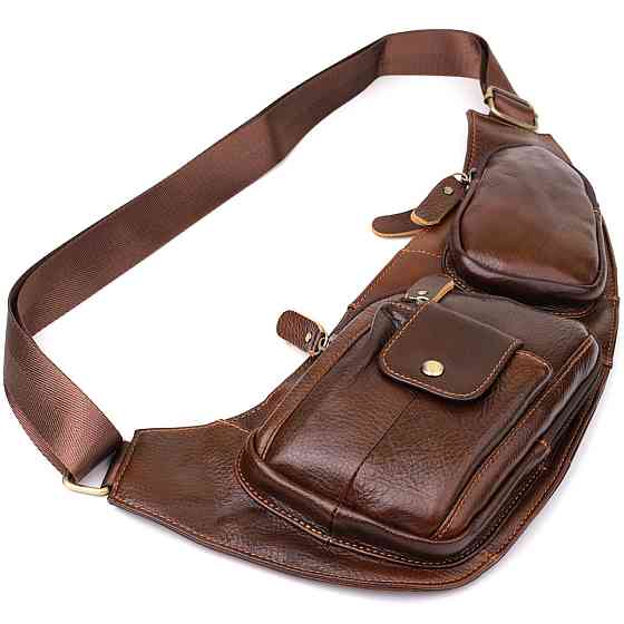Мужская сумка с большим количеством карманов из натуральной кожи Vintage 22962 Коричневый Киев