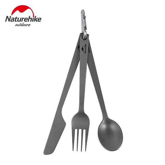 Набор столовых приборов (ложка, вилка, нож) из титана Naturehike NH19T011-D, серый с мешочком Ровно