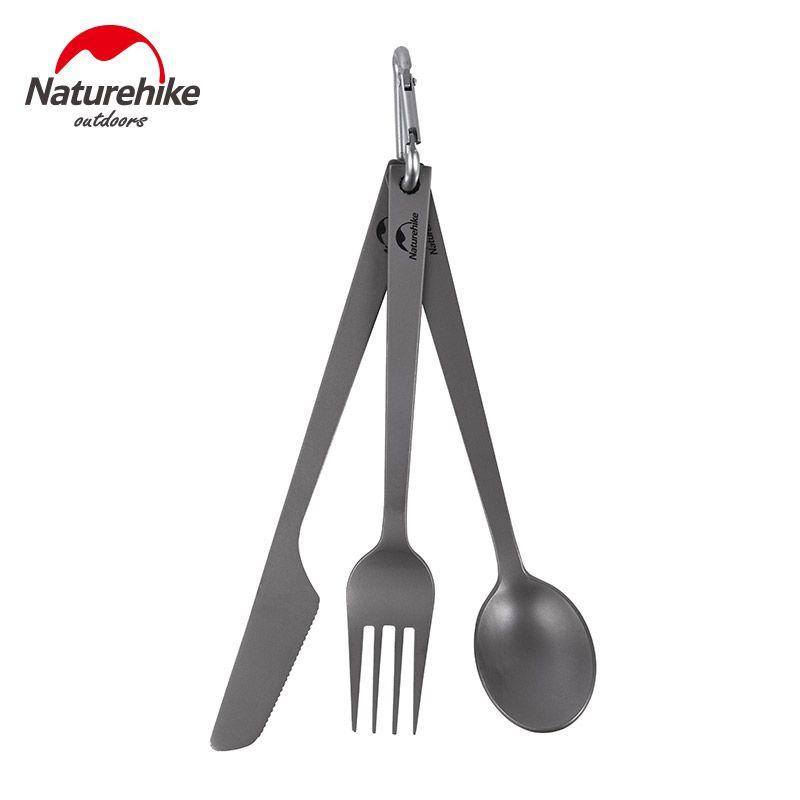 Набор столовых приборов (ложка, вилка, нож) из титана Naturehike NH19T011-D, серый с мешочком Ровно - изображение 1