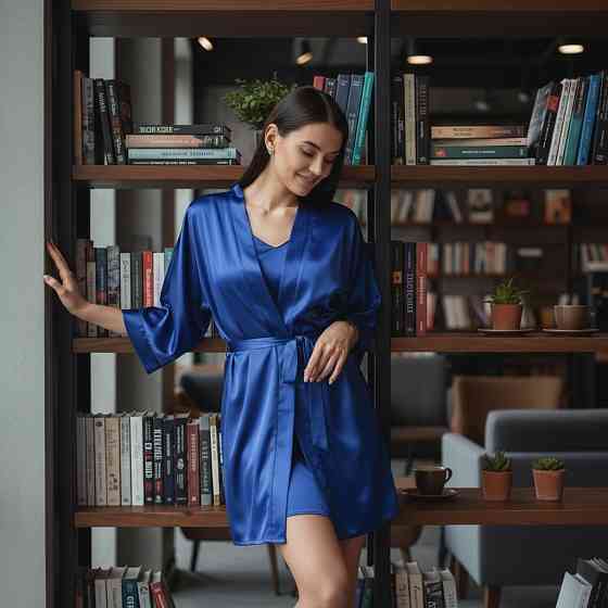 Халат жіночий шовковий під пояс довжина 90см Електрик XL/2XL Харків