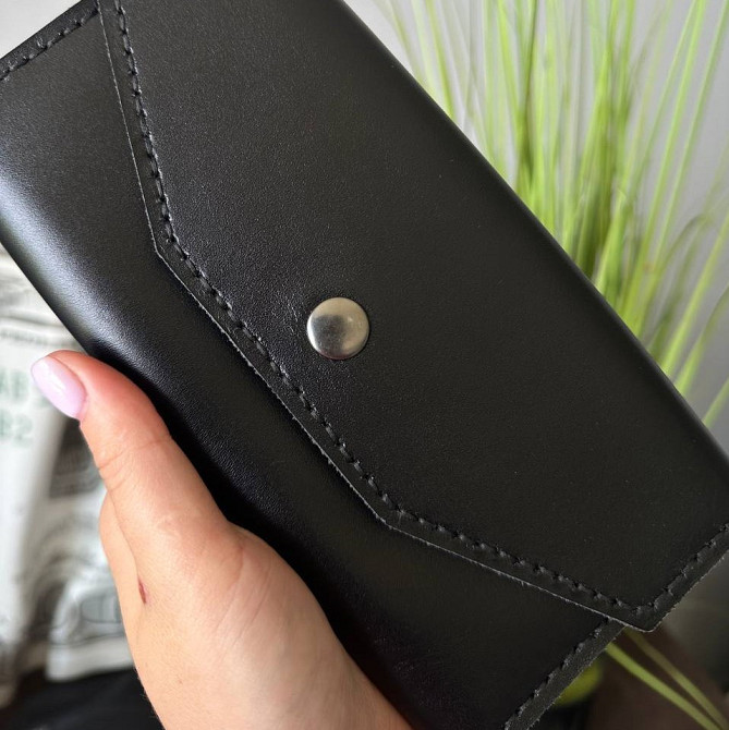 Гаманець Чорний клатч Флоренція шкіряний жіночий ручної роботи, стильний модний клатчMasterSem Київ - фото 4