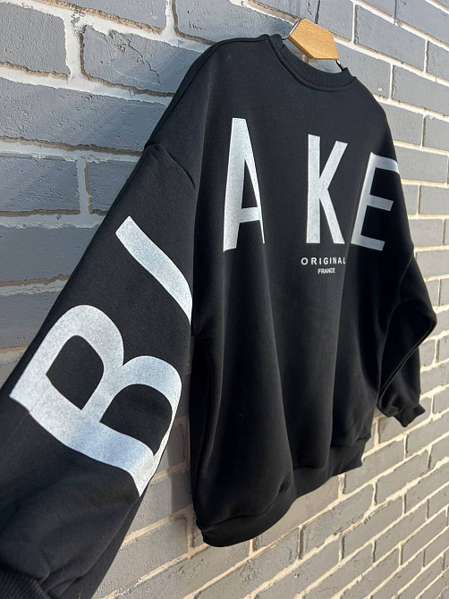 Свитшот женский DAVRAS 8175 оверсайз удлиненная надпись на спине BLACKELY утепленный флис one size черный, черный, one size Киев - изображение 10