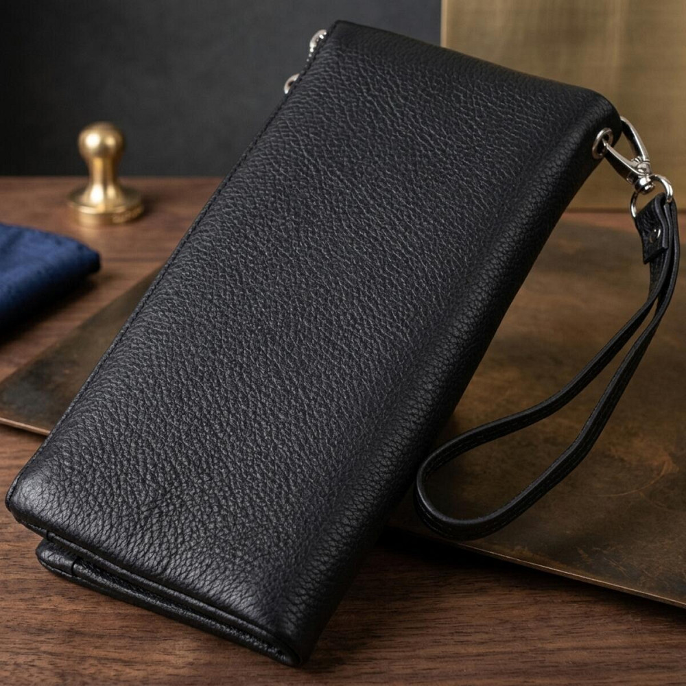 Женский кошелек-клатч с двумя молниями из натуральной кожи ST Leather 22527 Черный Киев - изображение 14