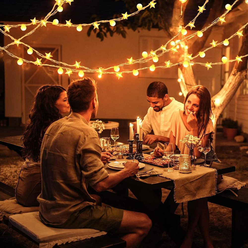 Світлодіодна гірлянда кульки та зірки AWFLTO 15 м, 120 LED, 8 режимів, пульт, водостійка, для вулиці та дому Київ - фото 6