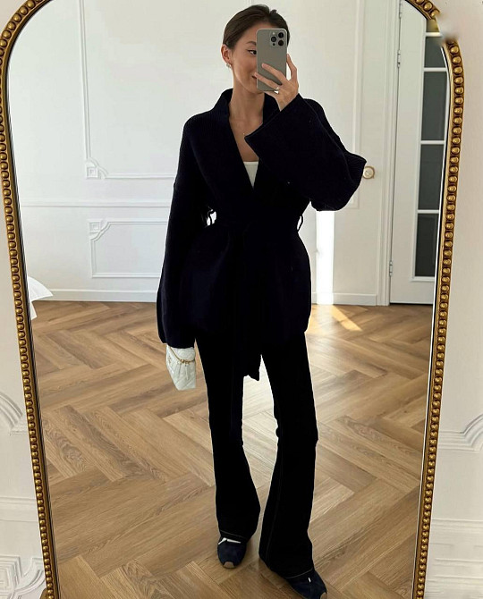 Женский теплый трикотажный оверсайз кардиган с поясом ангора рубчик Одесса - изображение 3