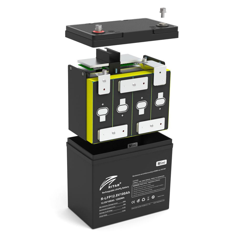 Акумуляторна батарея Ritar LiFePO4 12,8V 100Ah mini, 1280Wh BMS50@4S (229 х 138 х 210 мм), 9.9kg Київ - фото 2