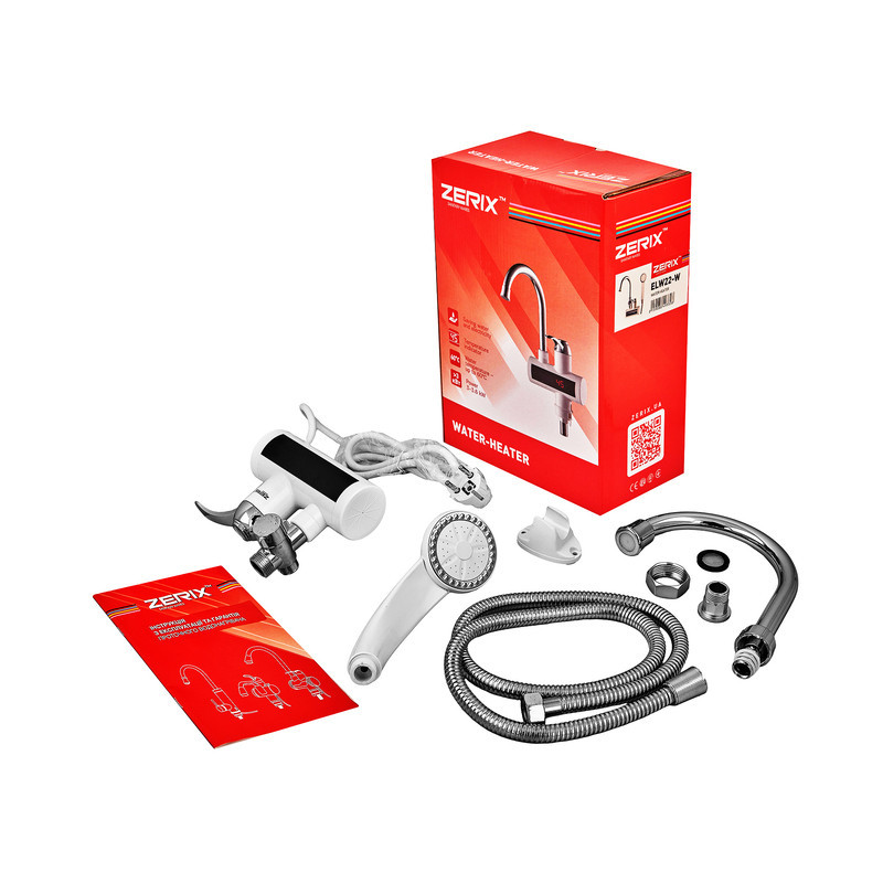 Водонагрівач НАСТІННИЙ 3,3 kW проточний ZERIX ELW22-W (зі шлангом та лійкою) Київ - фото 8