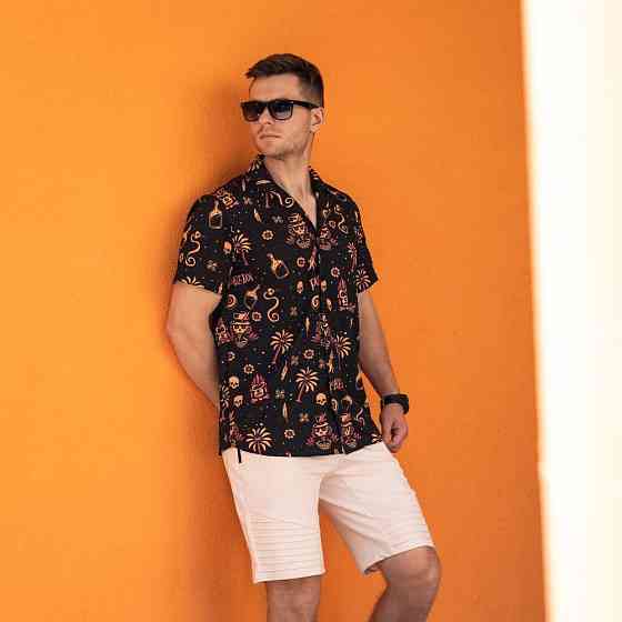 Мужская рубашка c коротким рукавом черная Pobedov Totem Киев