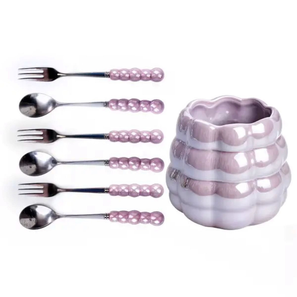 Yiwu Набір десертних виделок і ложок на 3 персони з підставкою з порцелянау 7 предметів Фіолето Киев - изображение 1