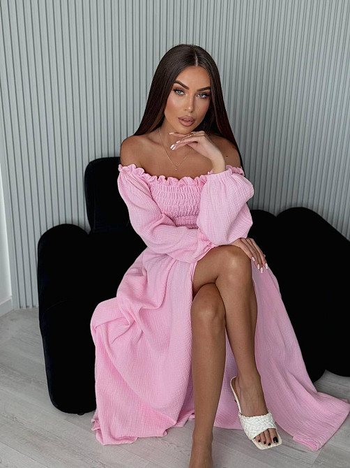 Жіноче романтичне плаття максі з натуральної тканини муслін 100% бавовна Ніжно рожевий, 46/48 Одеса - фото 4