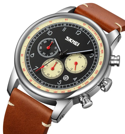 Часы наручные классические Skmei 9318 (Коричневый с бежевым циферблатом) Киев