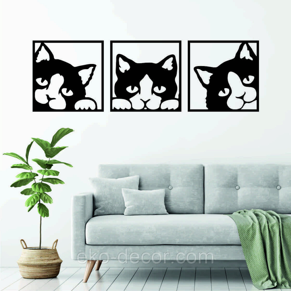 Декоративне настінне Панно «Коти» Декор на стіну 90*280 см, Чорний Київ - фото 6