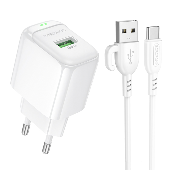 Сетевое зарядное устройство с кабелем BOROFONE BAS42A Potential single-port QC3.0 charger set(Type-C) 18W White Одесса