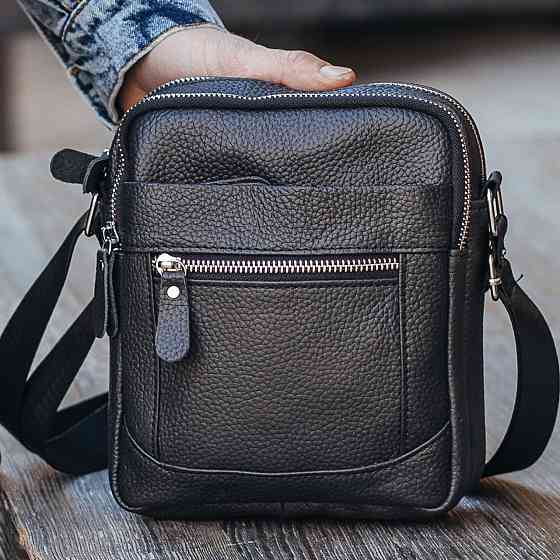 Чоловіча шкіряна сумка через плече чорна Tiding Bag LA3314-1BL Кам'янське