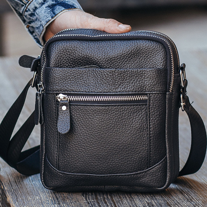 Мужская кожаная сумка через плечо черная Tiding Bag LA3314-1BL Каменское - изображение 1