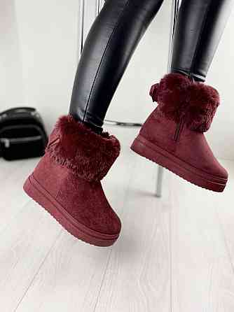 Черевики жіночі A02 бордові еко-замша з утеплювачем висота 16 см платформа 4/9 см (4259) Коломыя