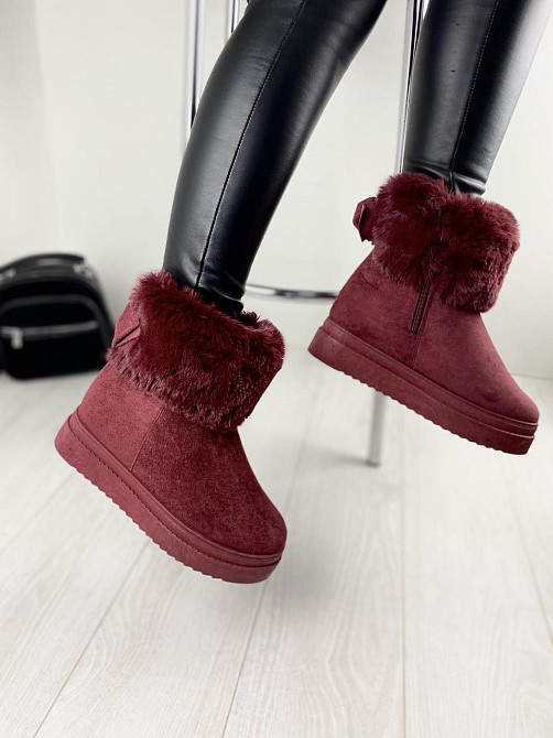 Черевики жіночі A02 бордові еко-замша з утеплювачем висота 16 см платформа 4/9 см (4259) Коломия - фото 4
