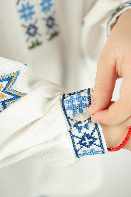 Вышиванка для девочек, молочная, льняная, с длинным рукавом, топ Киев - изображение 2