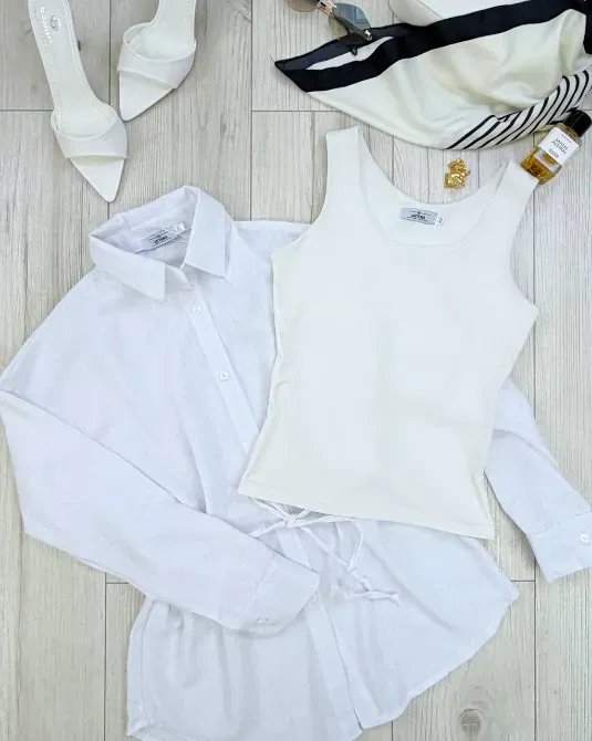 Жіноча лляна сорочка та базова майка купити недорого Одеса - фото 4