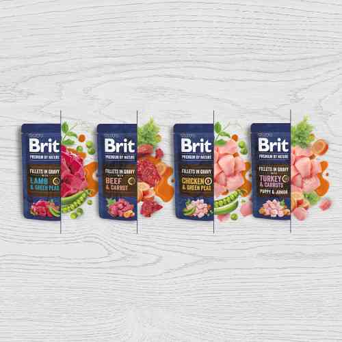 Корм влажный Brit Premium Fillets in Gravy Chicken & Green Peas для собак малых пород филе в соусе курица и зеленый горошек. Киев