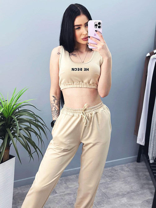 Легкий трикотажний костюм-двійка "Не беси" оптом | Розпродаж моделі Київ - фото 7