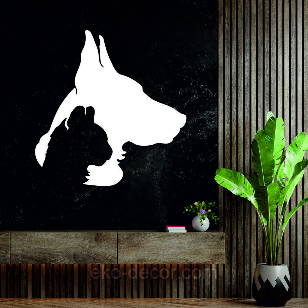 Декоративное настенное Панно «Силуэт кот пес», Декор на стену 70*67 см, Белый Киев - изображение 2