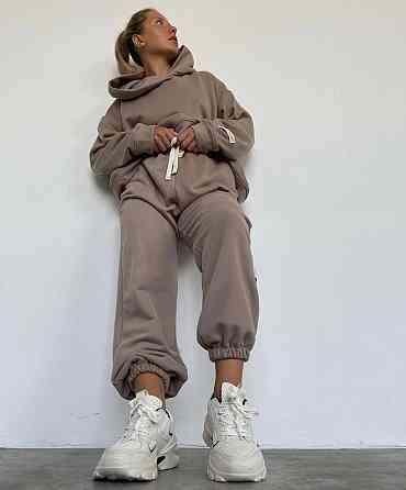 Жіночий стильний костюм з імітацією футболки, тринитка на флісі Бежевий Одеса