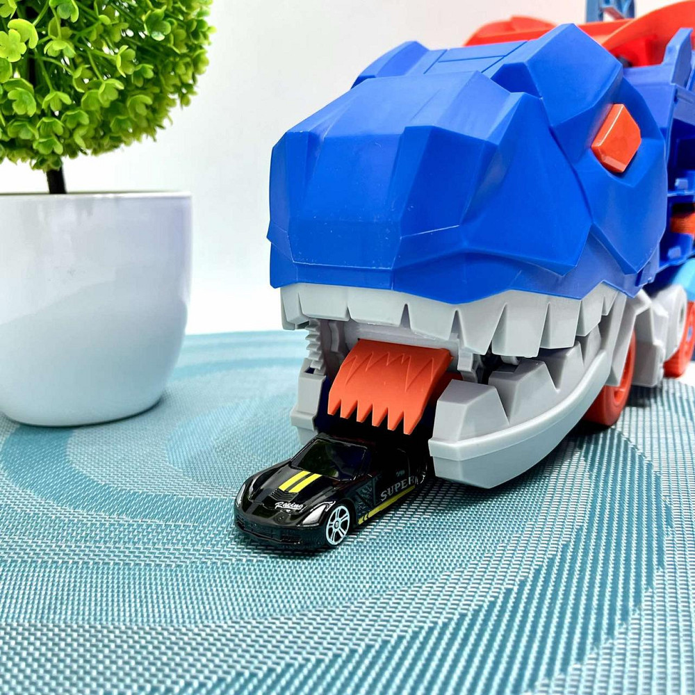 Трейлер у вигляді динозавра з набором машинок 2шт Синій (MH-177) Чернігів - фото 3