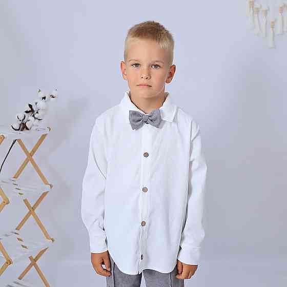 Святковий вельветовий костюм для хлопчика/ костюм до школи сорочка біла +штани сірі+метелик Кам'янець-Подільський