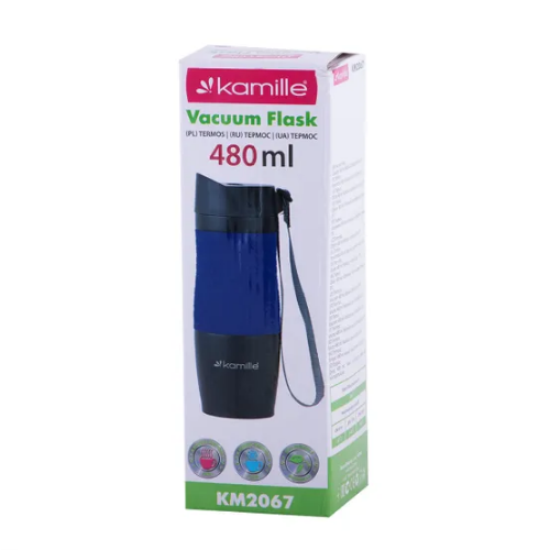 Термочашка 480мл з TPR вставкою і ремінцем нержавіюча сталь (мікс) KAMILLE 2067 Житомир